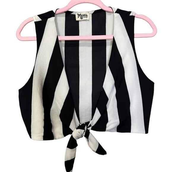Show Me Your Mumu Front Tie Striped Crop Top In Black & White Size Medium - Picture 2 of 8
